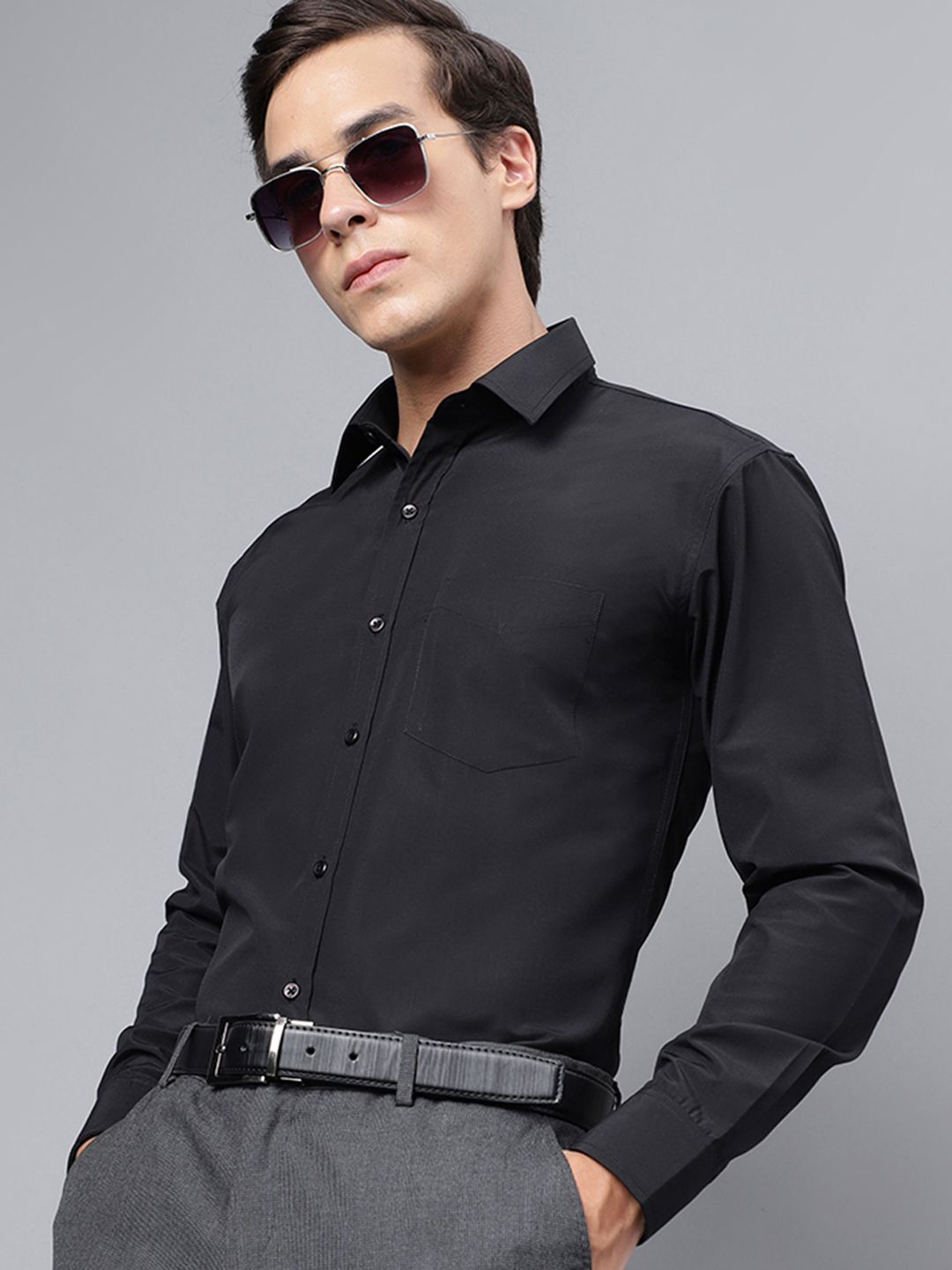 Hancock Men Black Black Slim Formal Shirt