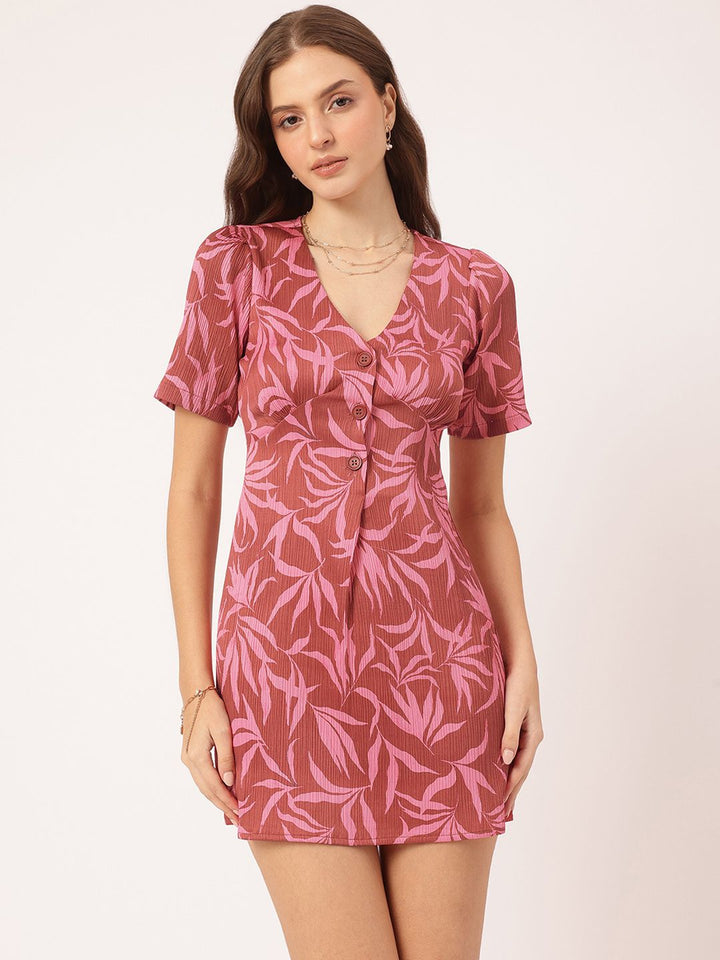 DressBerry Romantic Radiance Textured Printed Mini Sheath Dress
