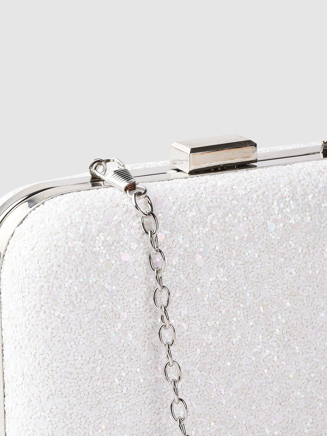 Lino Perros White Glitter Box Clutch with Detachable Sling Strap
