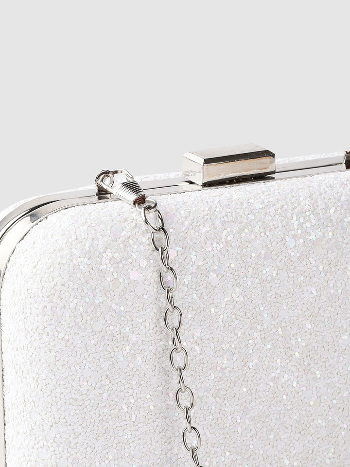 Lino Perros White Glitter Box Clutch with Detachable Sling Strap