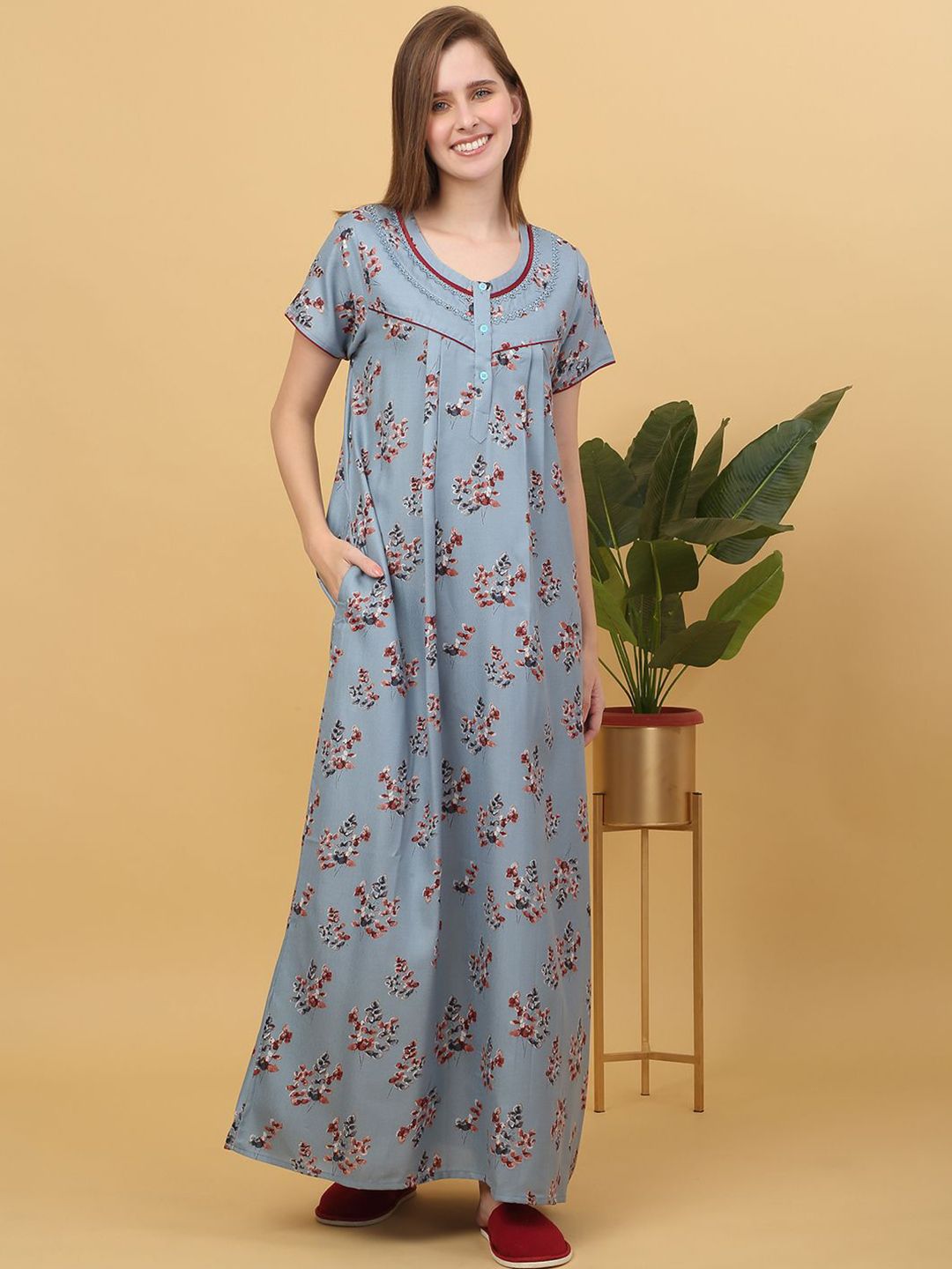 Sweet Dreams Printed pure cotton Maxi Nightdress