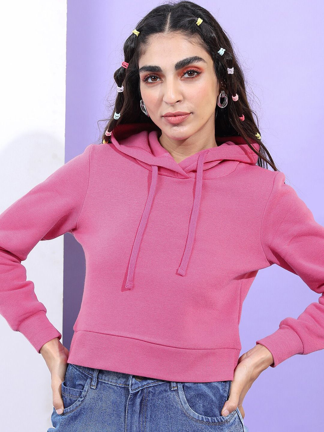 Tokyo Talkies Women Pink Hooded Sweatshirt