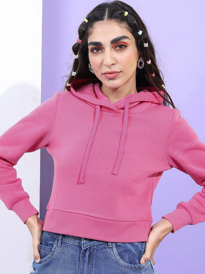Tokyo Talkies Women Pink Hooded Sweatshirt