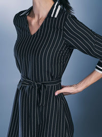AND V-Neck Three Quarter Sleeves Striped Shirt Dress