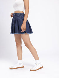 DressBerry Women Urban Chic Pleated Flared Denim Mini Skirt