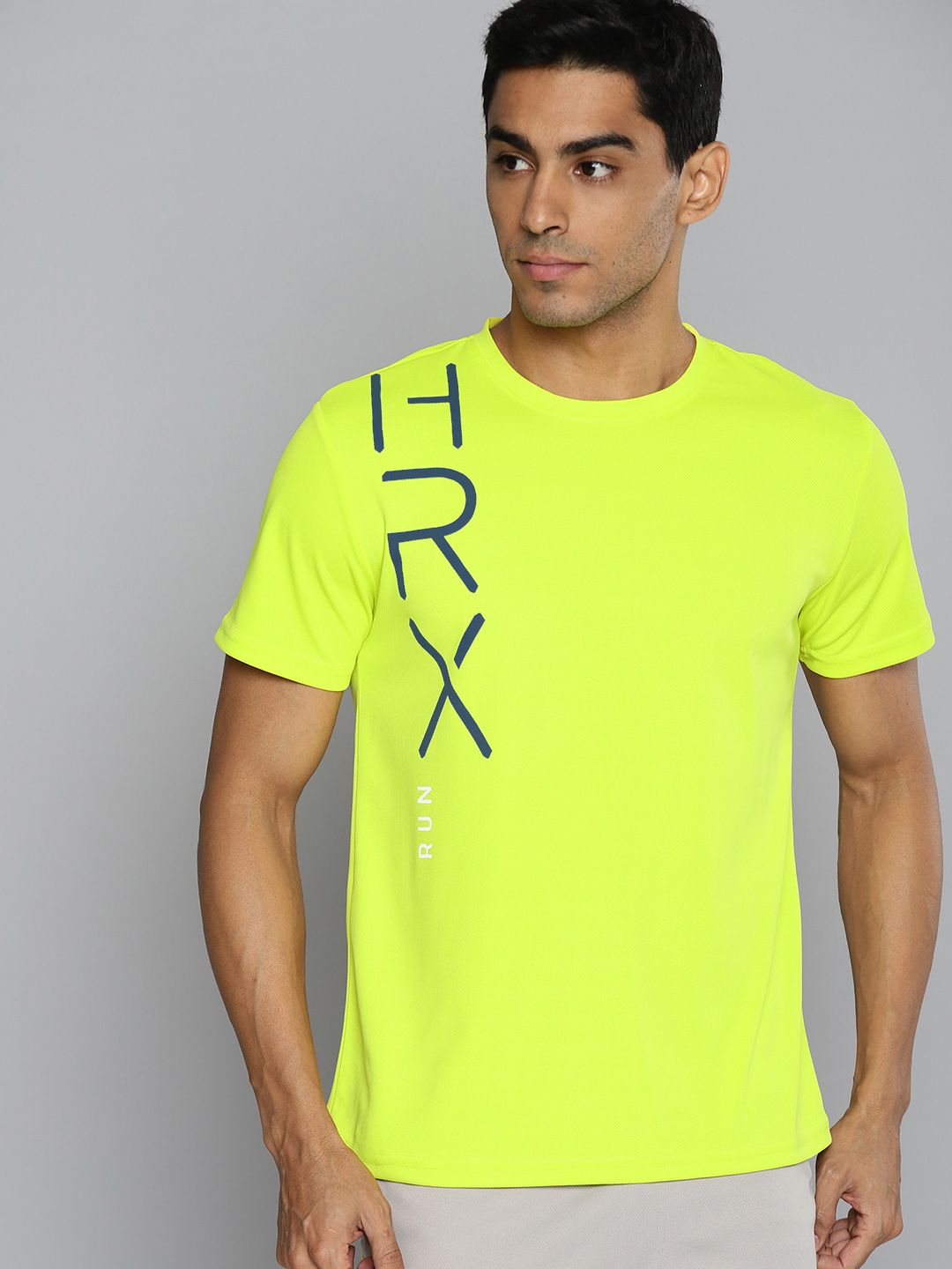 HRX By Hrithik Roshan Men Running NEON LIME Rapid-Dry Brand Carrier T-shirt