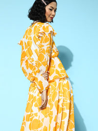 SASSAFRAS Women Lovely Mustard Floral Ruffled Top