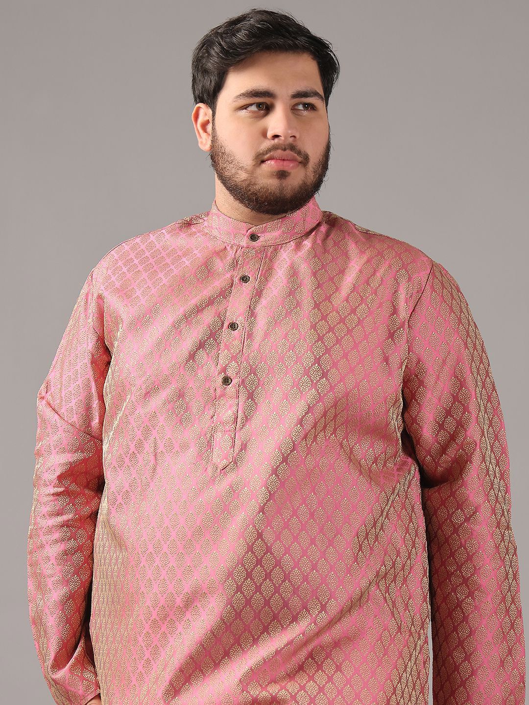 SOJANYA PLUS Size Ethnic Motifs Woven Design Band Collar Straight Kurta