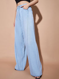 SASSAFRAS BASICS Women Wide Leg Mid Rise Light Fade Jeans