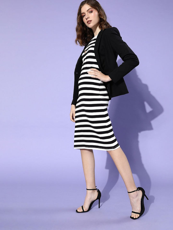 SASSAFRAS Women Stylish Striped Bodycon Dress