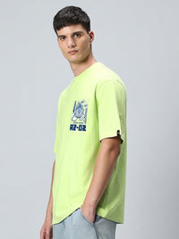 Bewakoof Green Star Wars Printed Drop-Shoulder Sleeves Oversized Cotton T-shirt