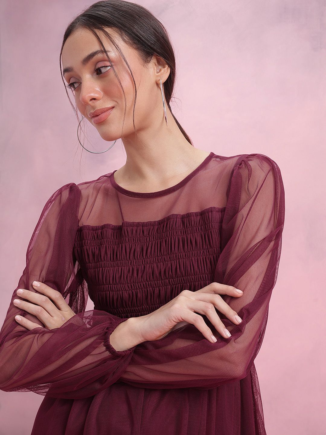 DressBerry Puff Sleeve Fit & Flare Midi Dress
