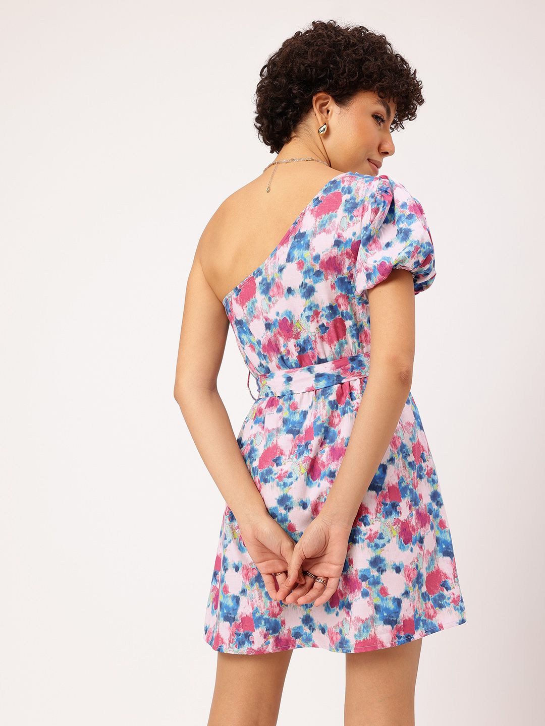 DressBerry Paint me Floral One Shoulder Fit & Flare Dress