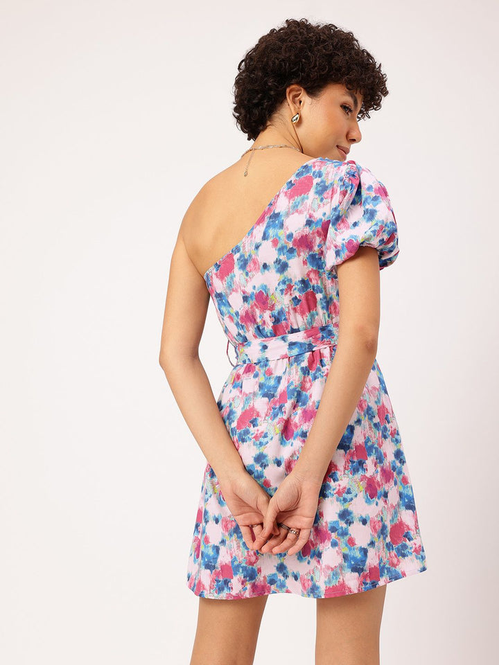 DressBerry Paint me Floral One Shoulder Fit & Flare Dress