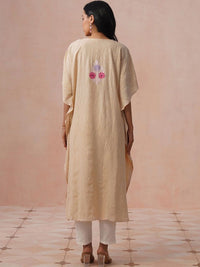House of Chikankari Women Floral Extended Sleeves Kerja Benang Floral Crepe Kaftan Kurta
