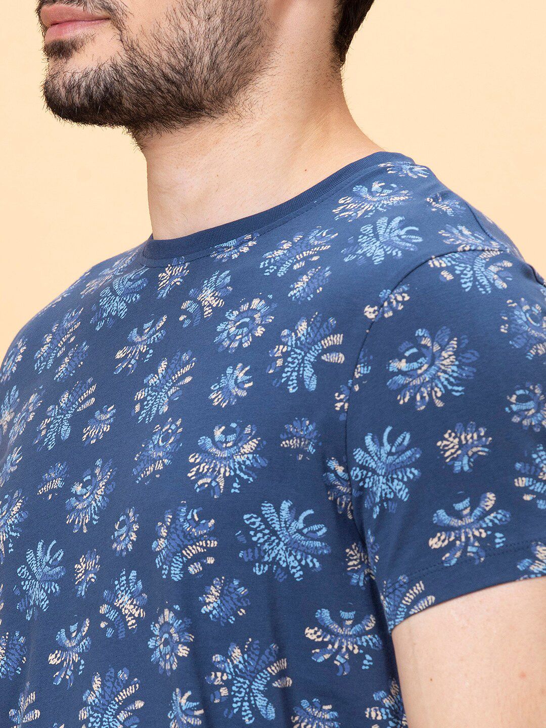 Being Human Pure Cotton Floral Printed Round Neck Casual T-shirt