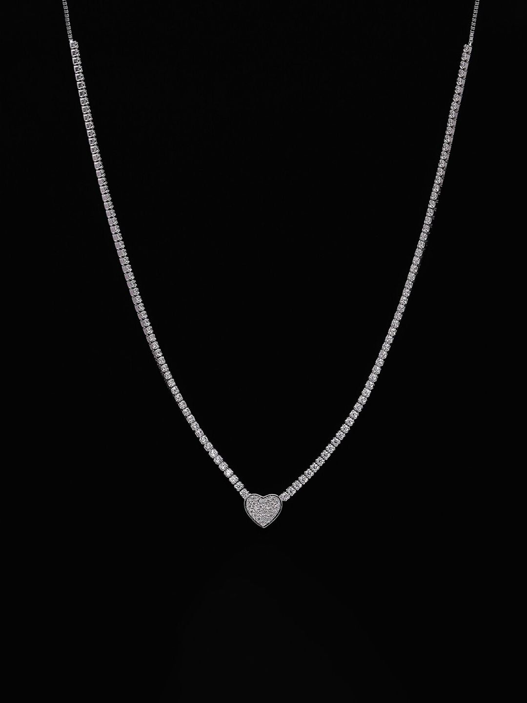 PRIONI 925 Sterling Perak Kalung Jantung Bersalut Rhodium CZ