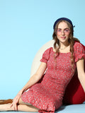 Berrylush Women Gorgeous Red Floral Smocked Dress