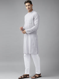 See Designs Men Cotton Grey Straight Kurta With Slub Effect