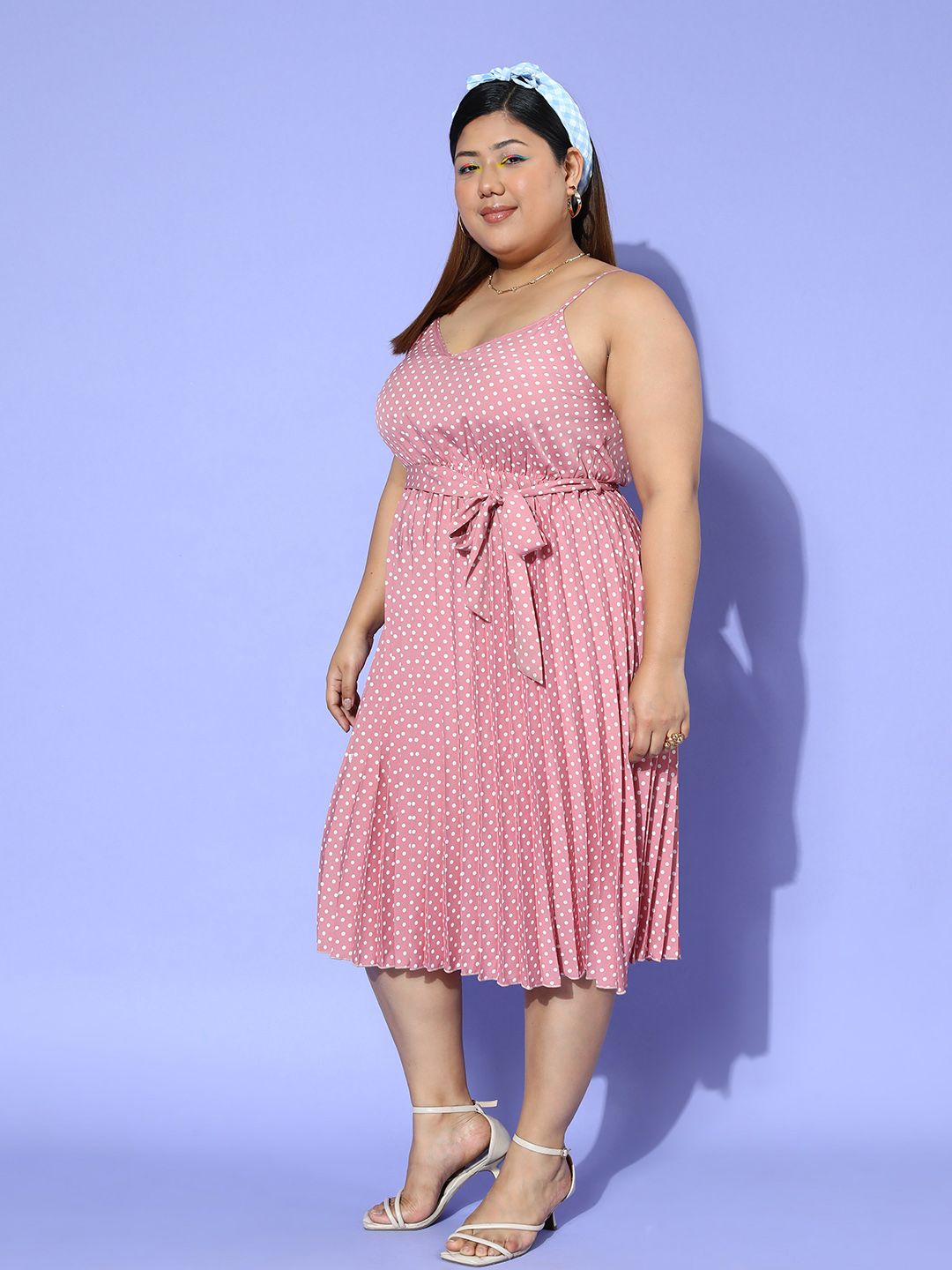 Berrylush Curve Polka Dot Print Fit & Flare Midi Dress