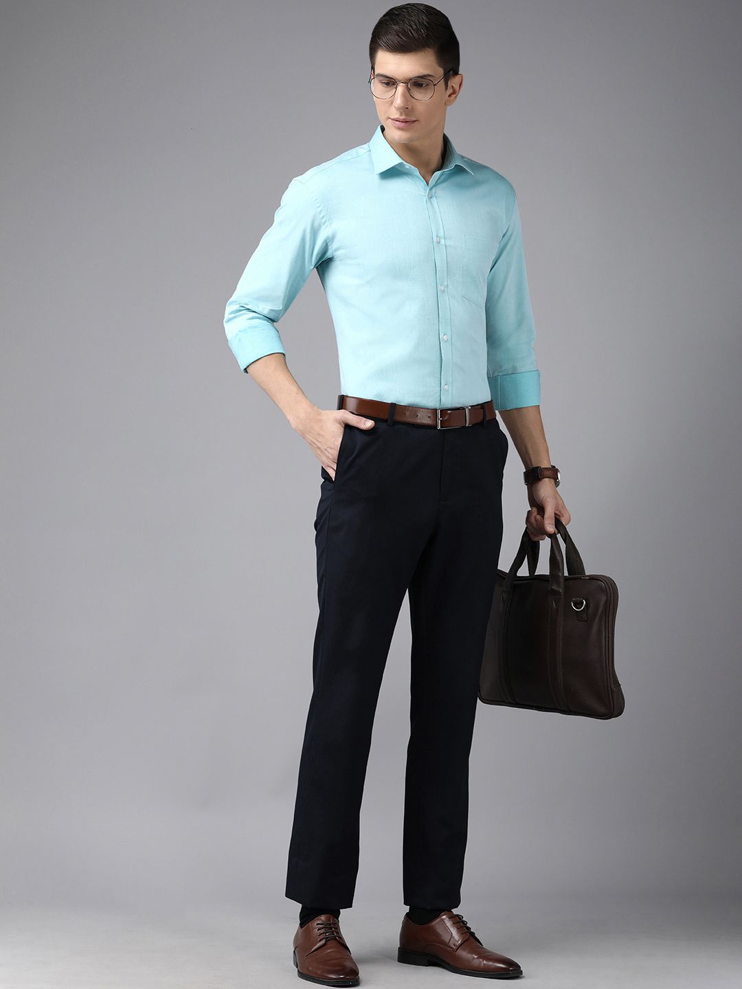 Park Avenue Men Turquoise Blue Solid Slim Fit Formal Shirt
