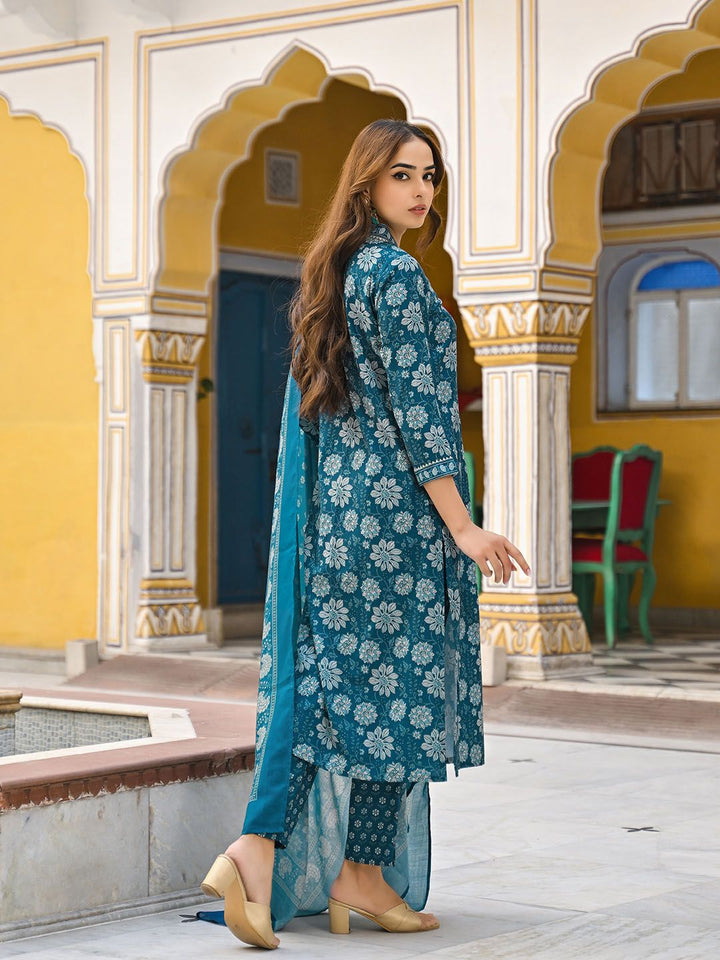 KALINI Floral Printed Pleated Kurta with Trouser & Dupatta
