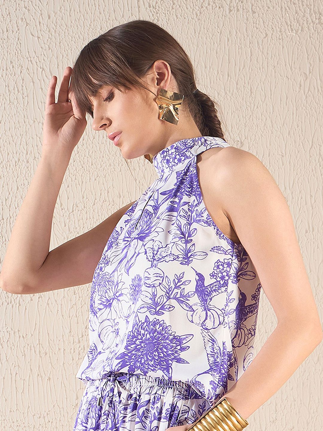 SASSAFRAS Purple Floral Printed Sleeveless Top