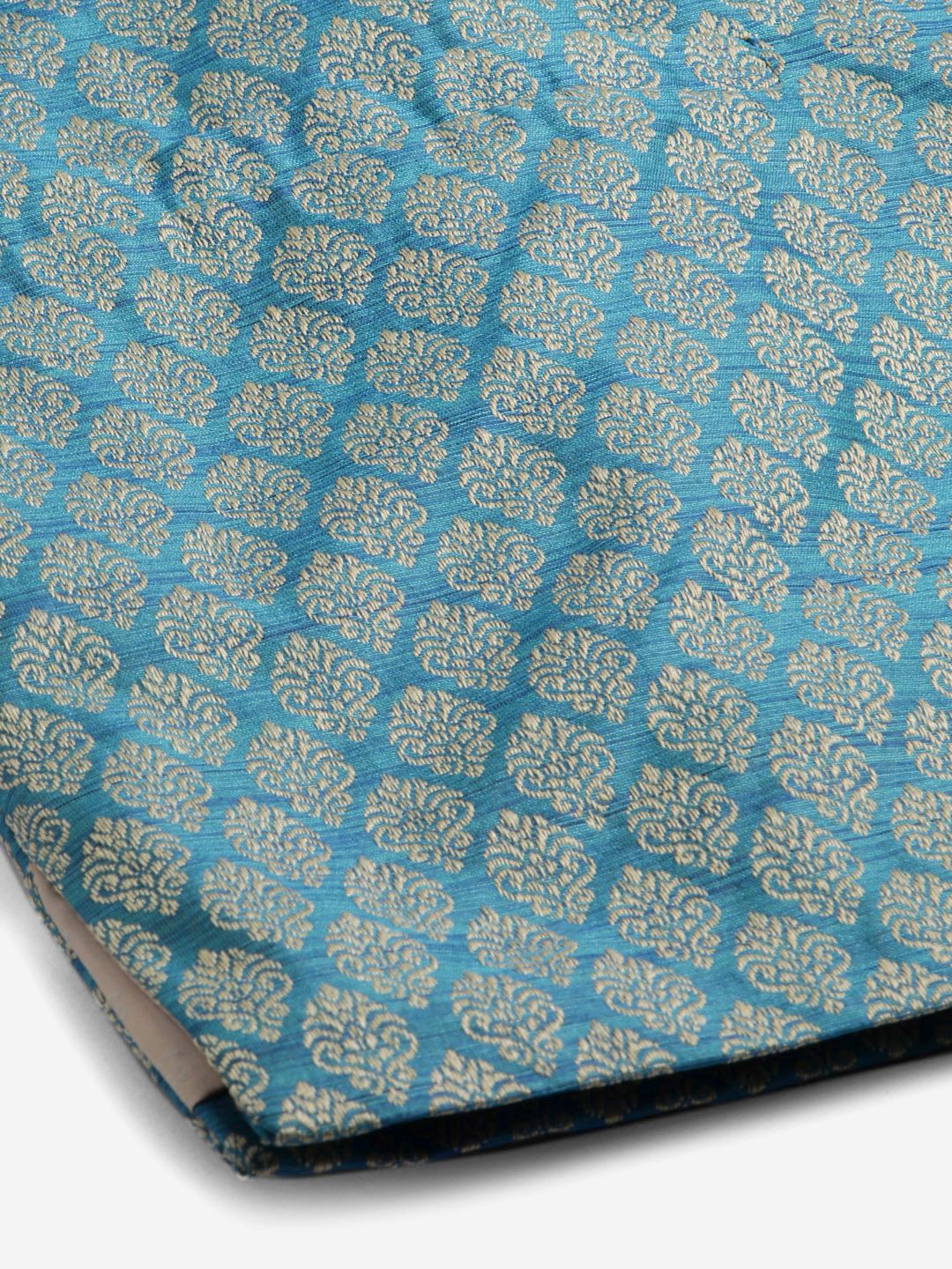 SOJANYA Kurta Motif Etnik Biru Oren & Biru Teal dengan Jaket Churidar & Nehru