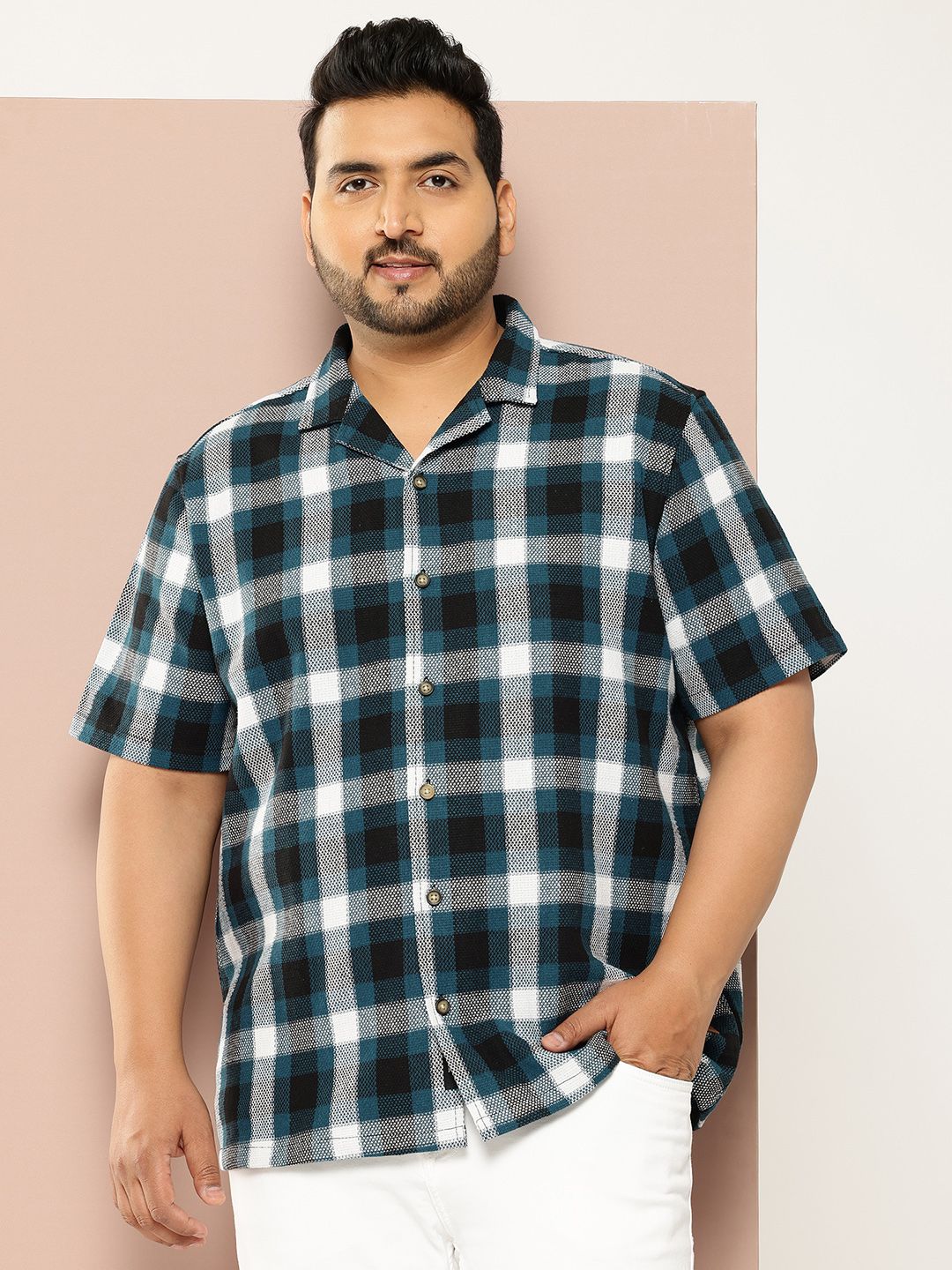 Thomas Scott Plus Size Windowpane Checks Casual Shirt