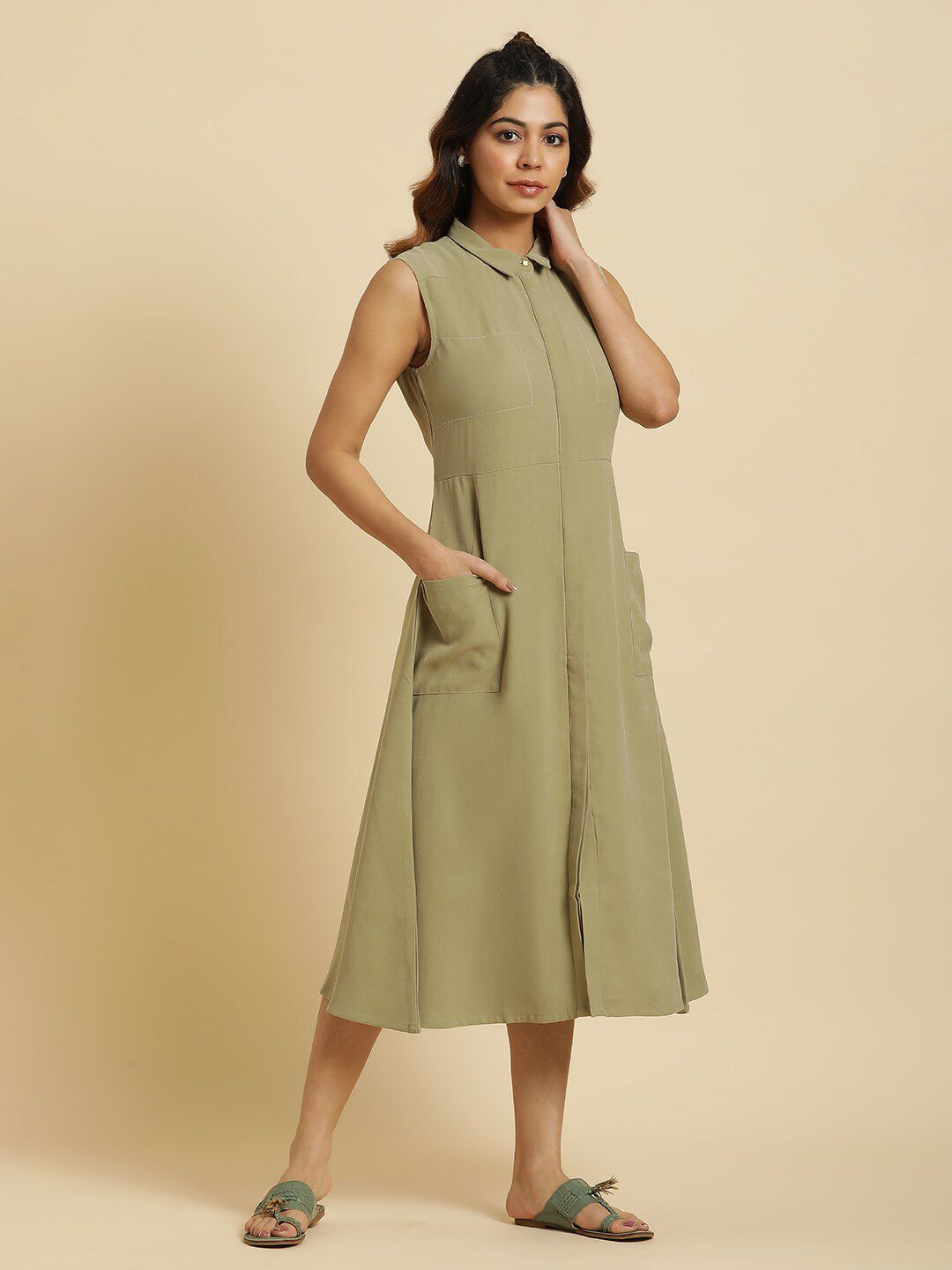 W Shirt Collar A-Line Dress