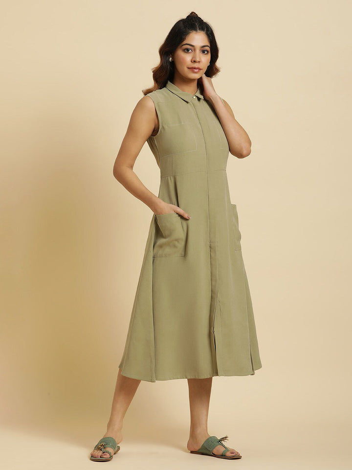W Shirt Collar A-Line Dress