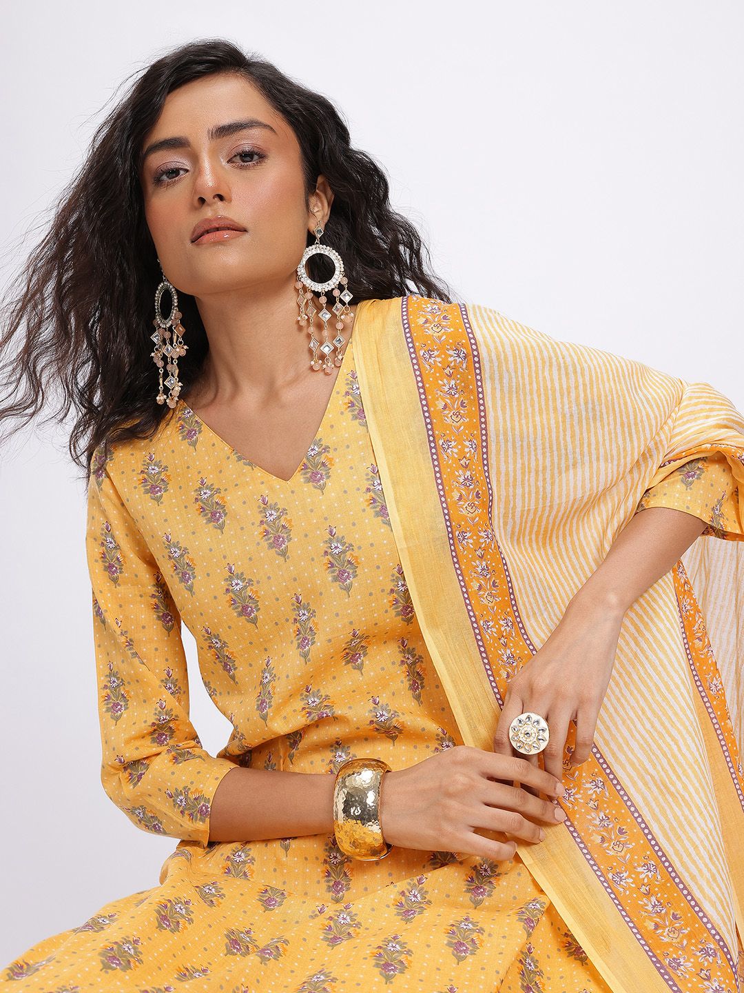 Anouk Printed Pure Cotton Kurta with Trousers & Dupatta