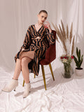 STREET 9 V Neck Long Sleeves Animal Print Georgette Fit & Flare Midi Dress