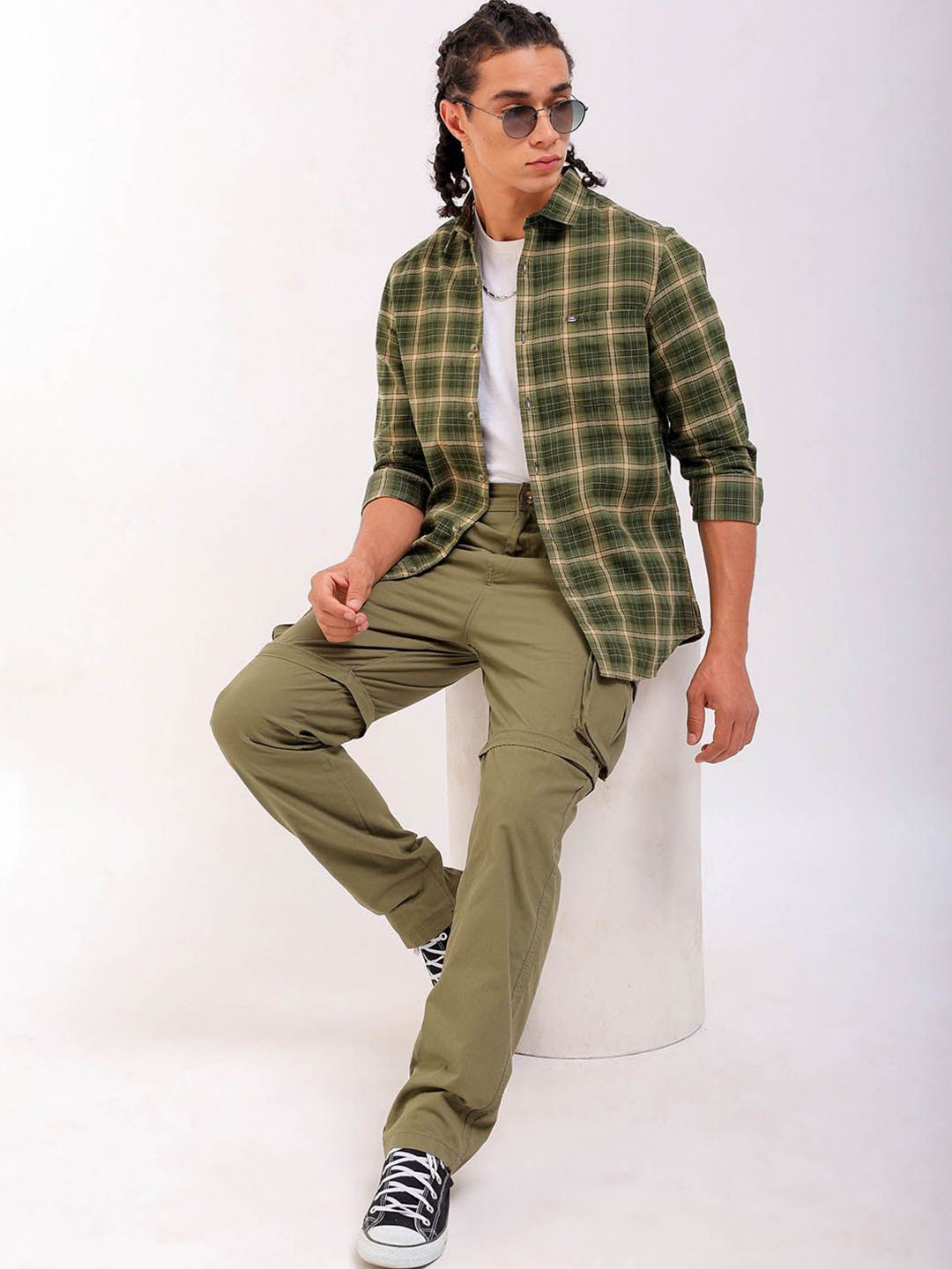 The Indian Garage Co Slim Fit Tartan Checked Spread Collar Pure Cotton Casual Shirt