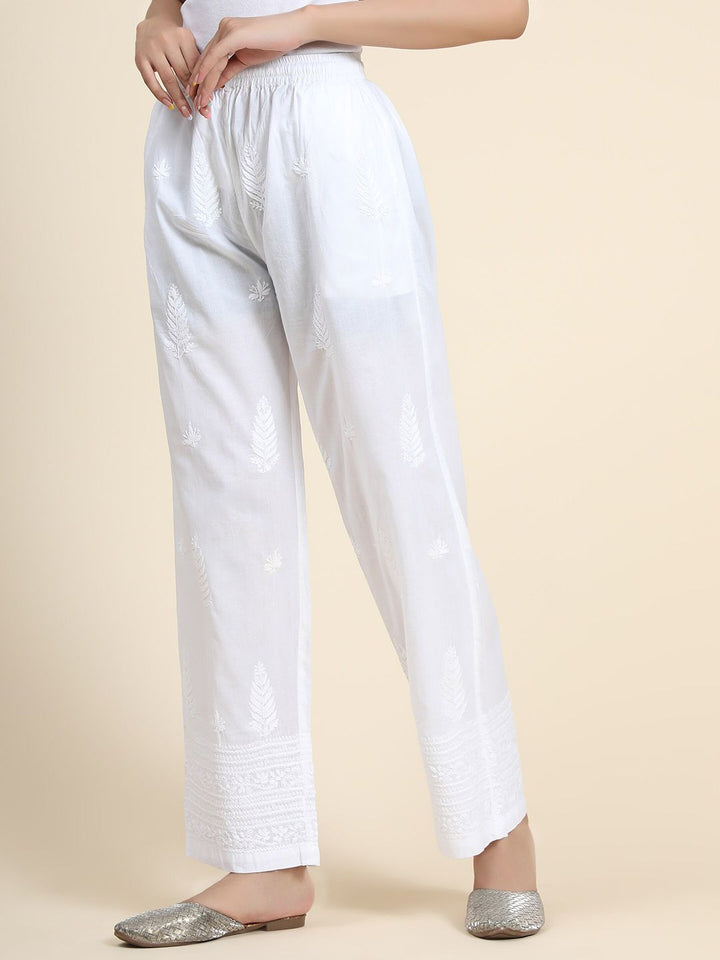 HOUSE OF KARI Women Ethnic Motifs Embroidered Chikankari Cotton Regular Trousers