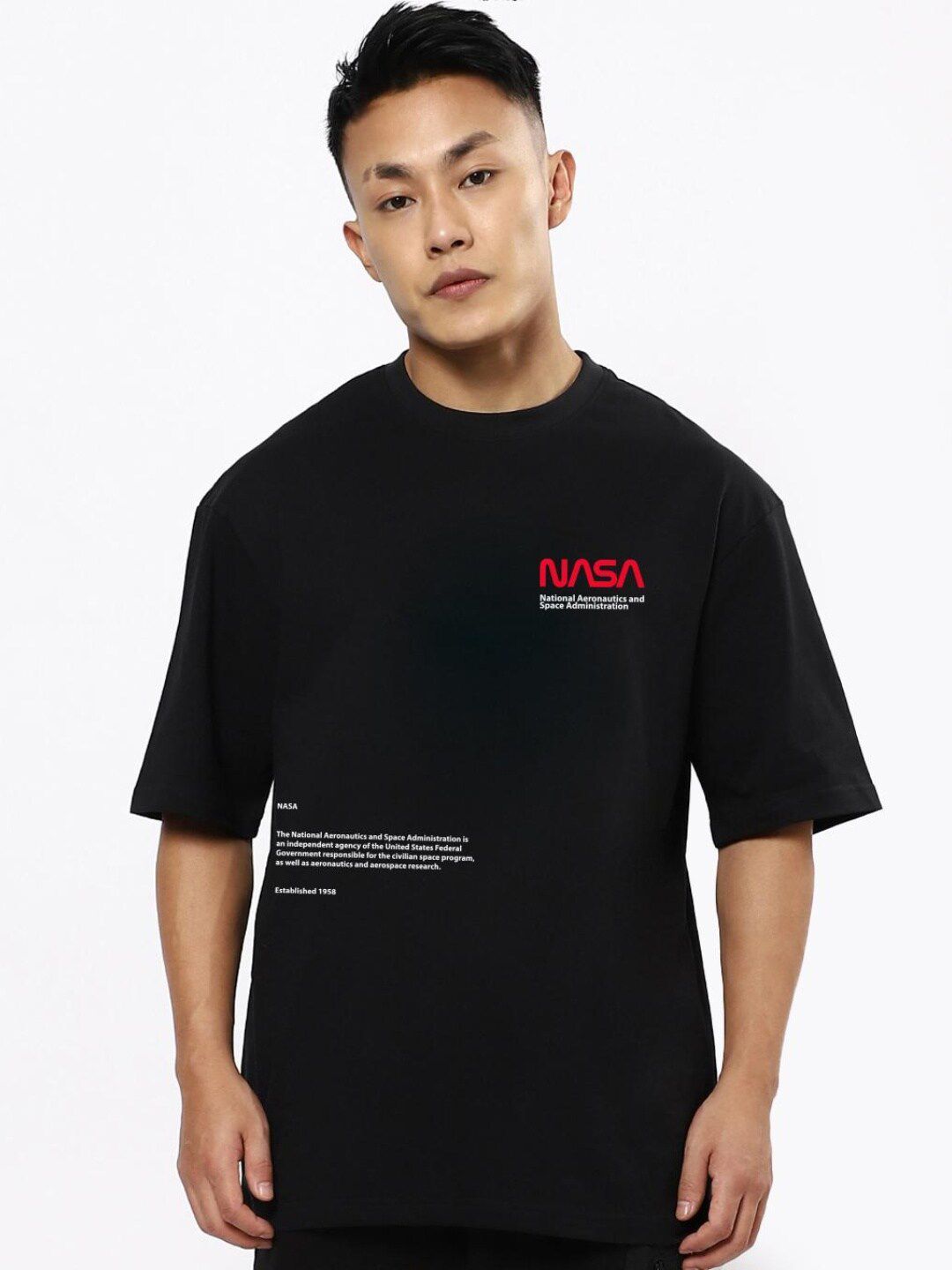 Bewakoof Men NASA Out Of The Space Graphic Printed Oversized T-shirt