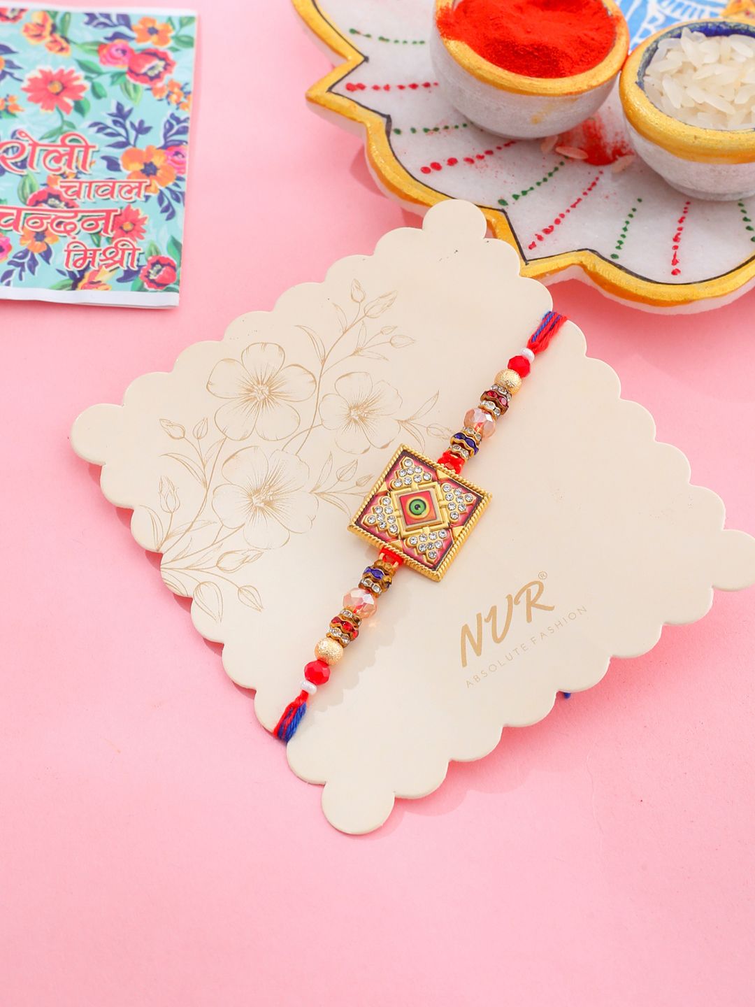 NVR Unisex Multicolor Batu Tiruan Benang Rakhi dengan Roli Chawal