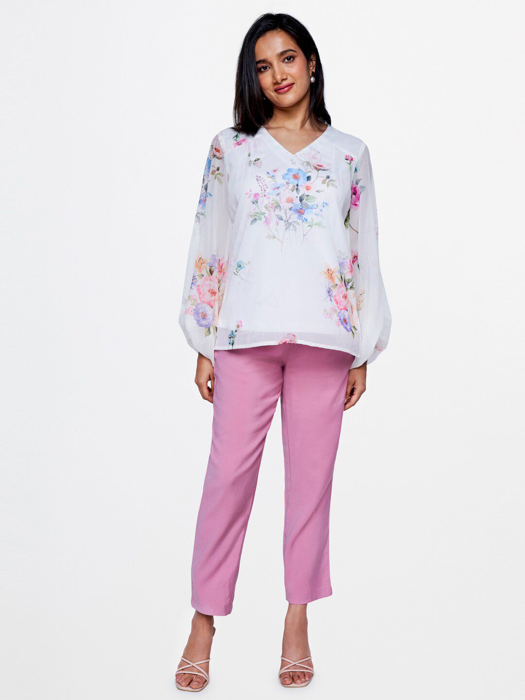 AND Floral Printed Puffed Sleeves Top