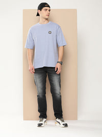 Difference of Opinion Men Self Design Applique Oversized T-shirt