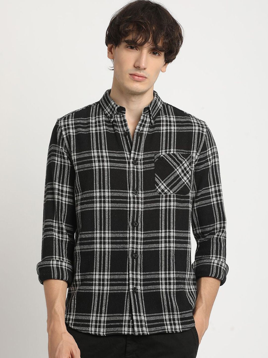 THE BEAR HOUSE Men's Checkered Slim Fit Casual Shit