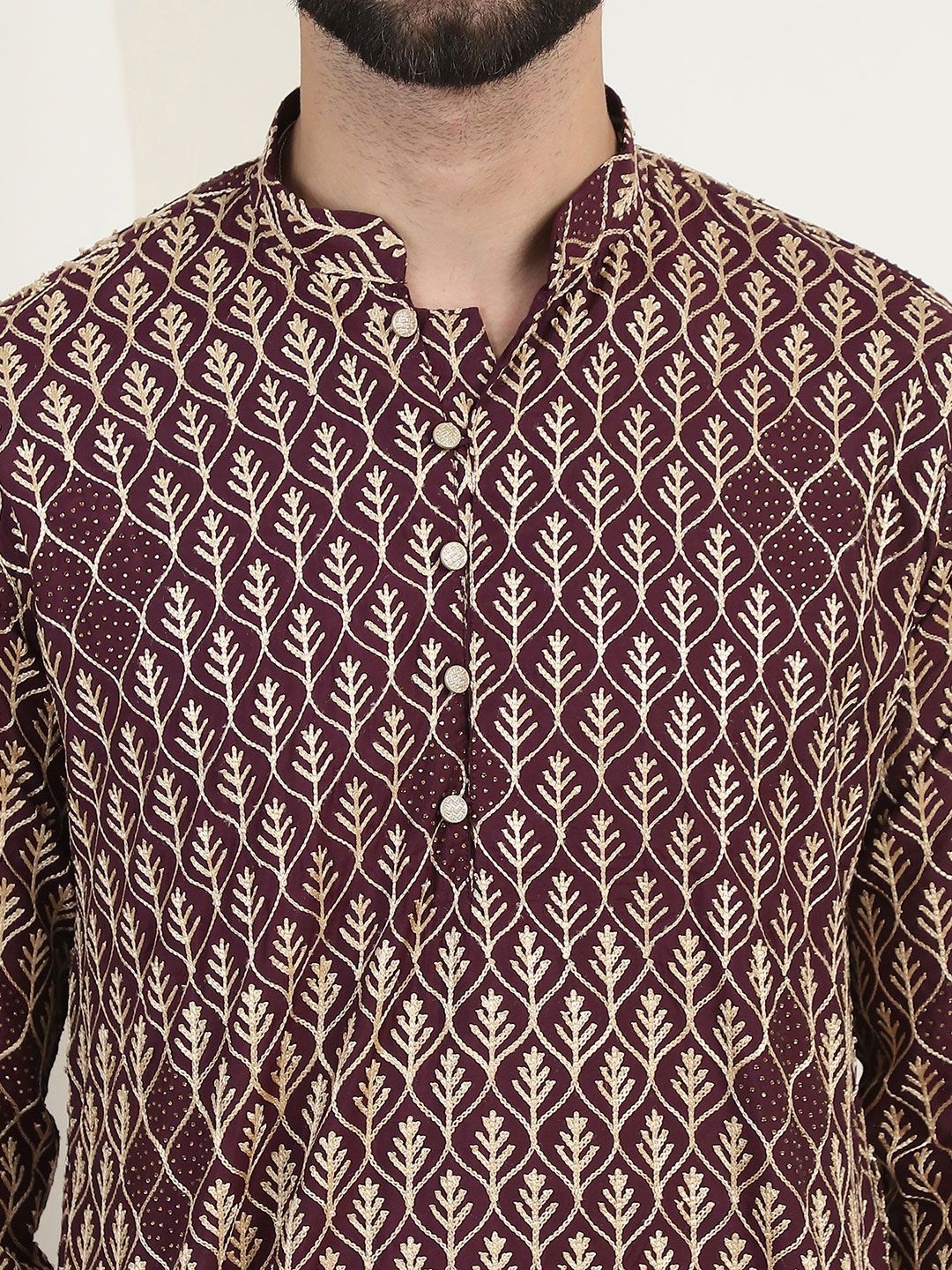 SOJANYA Lelaki Motif Etnik Lengan Berkobar Kurta Kerja Benang