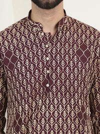 SOJANYA Lelaki Motif Etnik Lengan Berkobar Kurta Kerja Benang