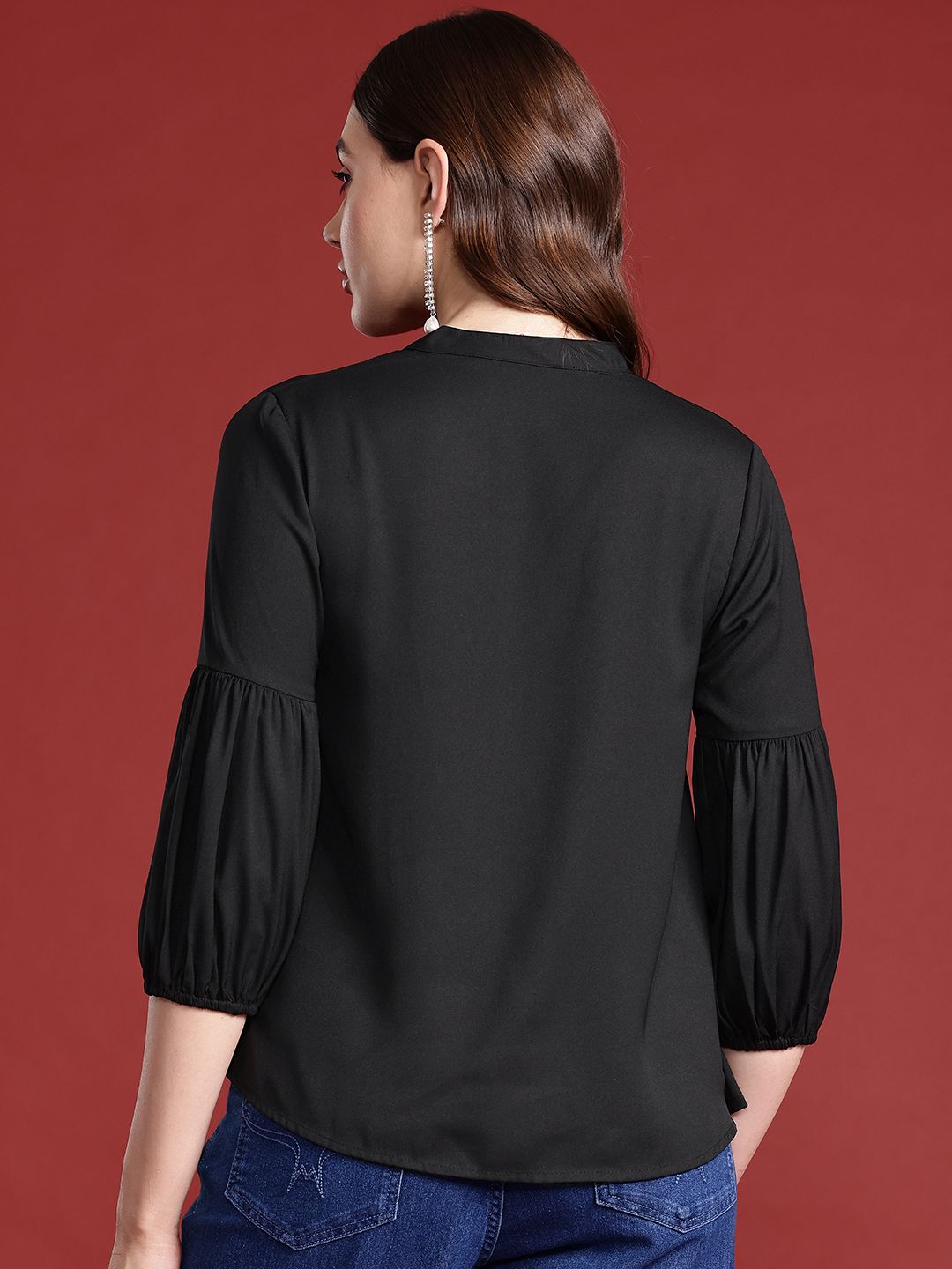 all about you Tie-Up Neck Puff Sleeves Top