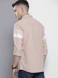 The Indian Garage Co Men Dusty Pink Horizontal Stripes Casual Cotton Shirt
