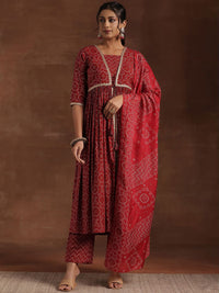 Libas Bandhani Printed Pleated Gotta Patti A-Line Kurta With Trouser & Dupatta