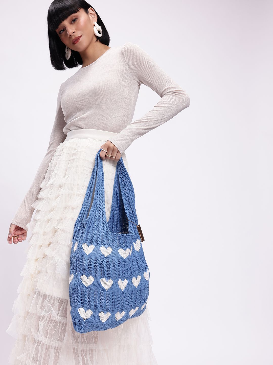 DressBerry Heart Crocheted Shopper Tote Bag