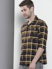 The Indian Garage Co Men Regular Fit Checked Double Flap Pocket Flannel Shirt