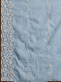Libas Blue Paisley Embroidered V-Neck Flared Thread Work Pure Cotton A-Line Kurta Set