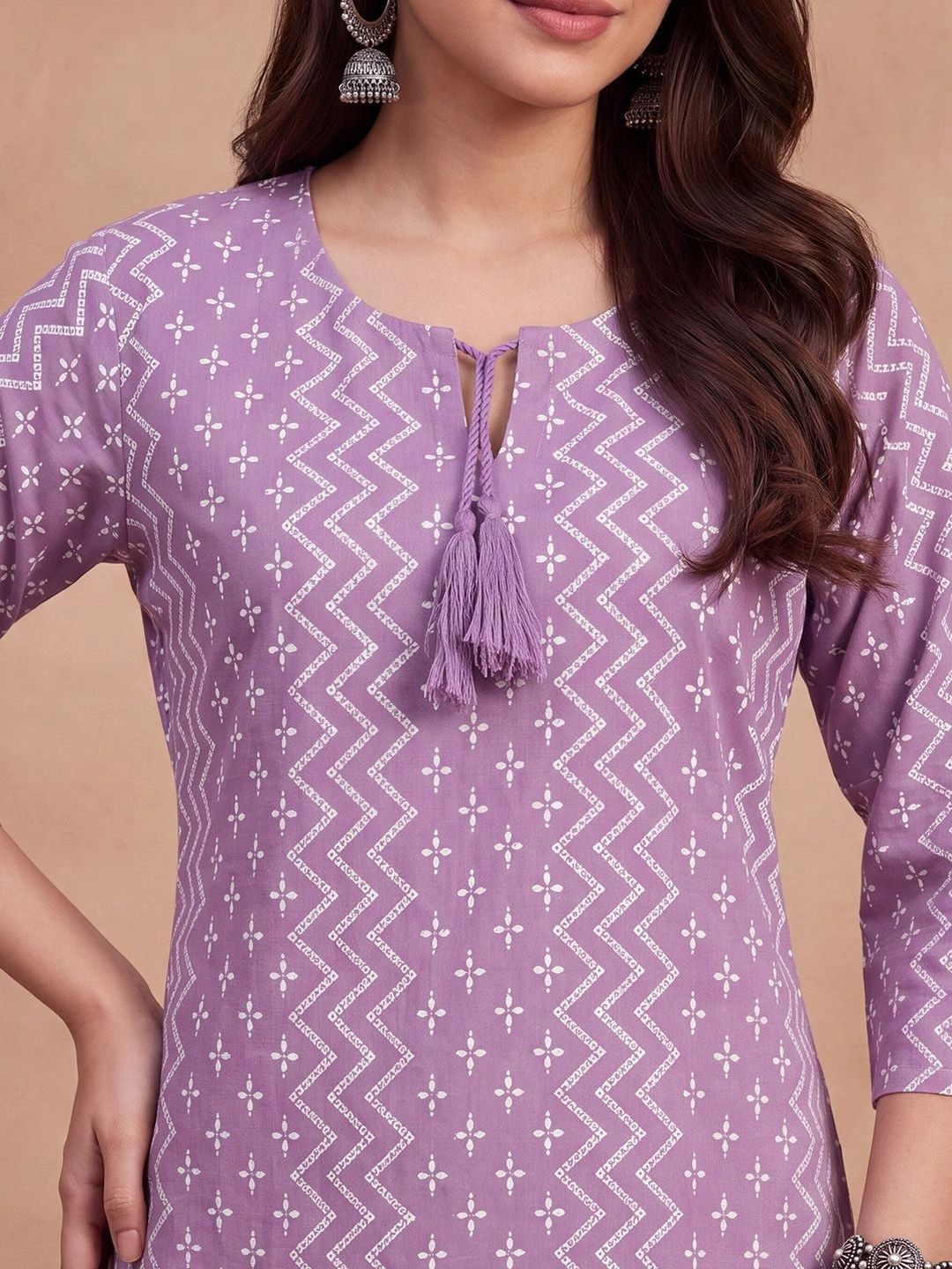 Kurta Bercetak Geometrik Rumah Wanita Chikankari