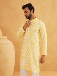 SOJANYA Motif Etnik Bersulam Kolar Mandarin Benang Kerja Kurta Lurus Kapas Tulen